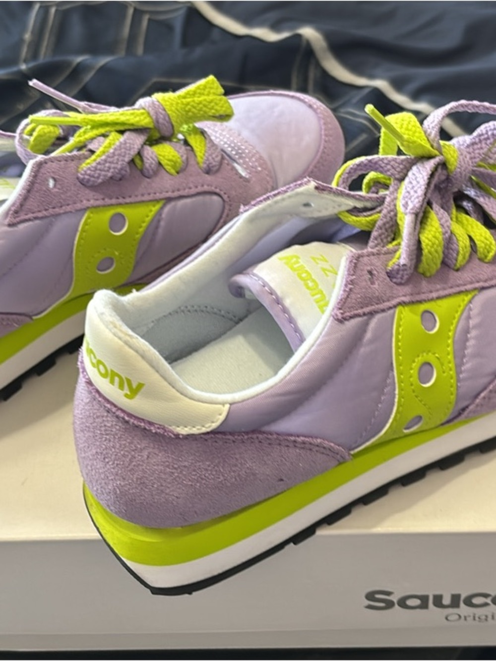 Saucony Kids Lavender and Lime Retro Runner Sneakers - Picture 2 of 3